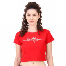 Women's Cotton Blend Typography Print Crop T-Shirt